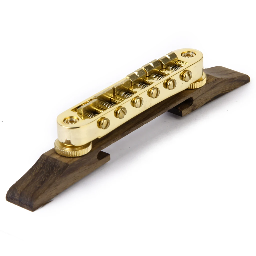 Archtop Jazz Guitar Rosewood Bridge With Golden Roller Saddle Adjustable Jazz Guitar Rosewood Bridge Saddles