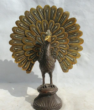

Collectible bronze S1698 12" Chinese Copper Feng Shui Folk animal Peacock peafowl bird Statue sculpture