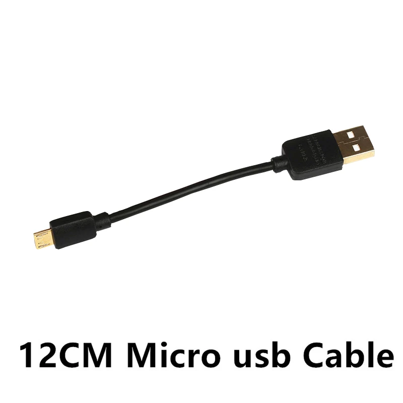 FFFAS 12cm Short Micro USB Cable Gold Plated Golden Charger Wire Black Power Bank Adapter for Powerbank Mouse Bluetooth Earphone