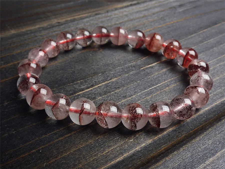 

9mm 100% Genuine Red Natural Phantom Quartz Bracelets Women Lady Stretch Charm Crystal Round Bead Bracelet AAAAA Drop Shipping