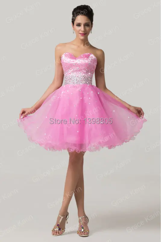 2014 GK Sexy HOT PINK Strapless Organza Short Masquerade Ball Prom