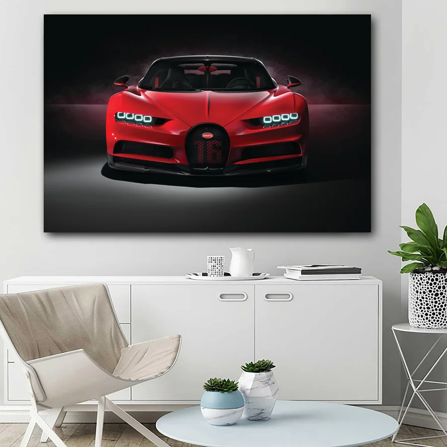 Bugatti Chiron Supercar Poster Wall Picture Vehicle Canvas Painting 24X36inch