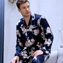 Мужской костюм с длинными рукавами, комплект домашней одежды, шелковая атласная одежда для отдыха, молодежная одежда для сна для студентов, современный стиль, ночная рубашка большого размера J043