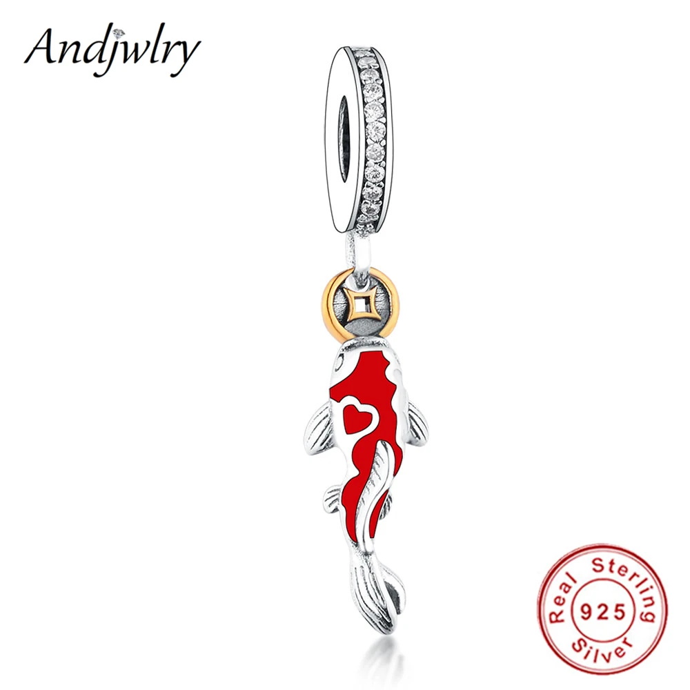 

Fit Original Pandora Charms Bracelet Real 925 Sterling Silver Good Fortune Carp Enamel Dangle Charms Beads For Making Berloque
