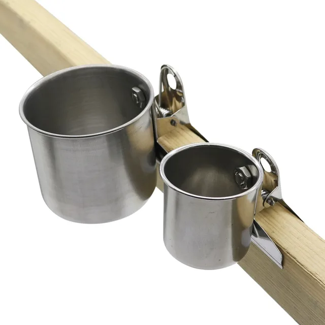 1 Pcs New Bird Feeder Cups Food Water Feeding Bird Double Cups With Clip Stainless Steel Parrot Cage Stand Bird Supplies 3