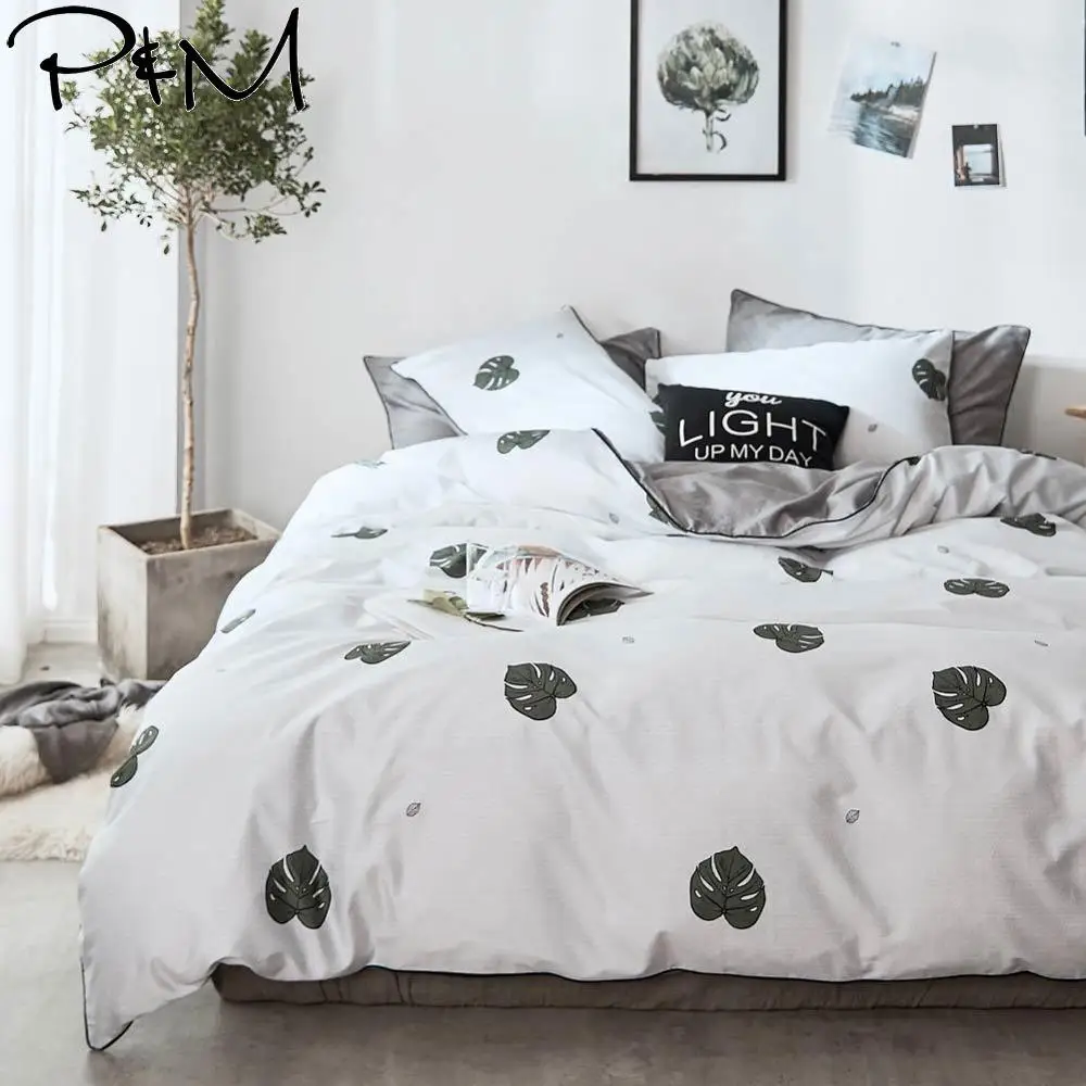 

2019 Scandinavian Dark Green Leaves Duvet Cover Set Flat Fitted Sheet Cotton Bedlinens Hypoallergenic Twin Queen King Bedlinens