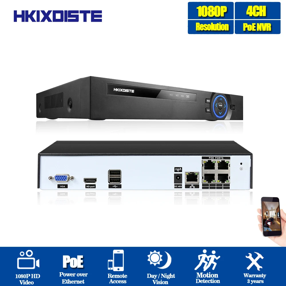 

H.264 4CH or 8CH CCTV NVR 48V PoE 1080P 720P Surveillance Security Video Recorder ONVIF 2MP IP Camera Motion Detect PoE NVR P2P