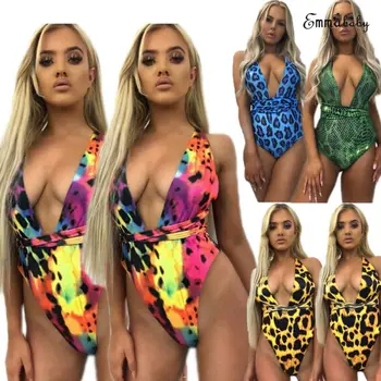 

Womens Swimming Costume Leopard Print One Piece Swimsuit Beachwear sets