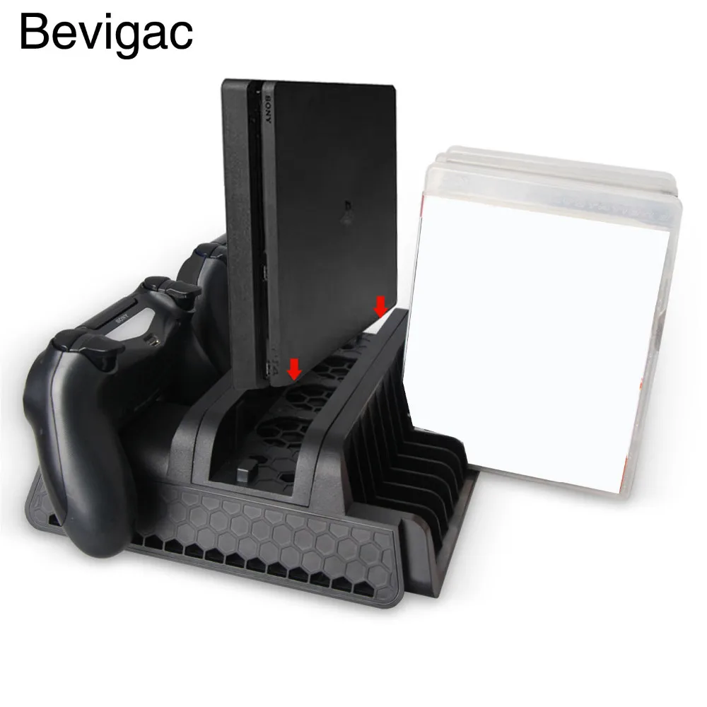 

Bevigac Dual Charging Station Stand Dock Holder w/ Cooling Cooler Fan for Sony Play Station PS4 Slim Pro Console Game Charger