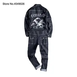 2019 мужские черные джинсовые комбинезоны со съемным рукавом с вышивкой, повседневные вышитые накладные карманы, джинсовые комбинезоны