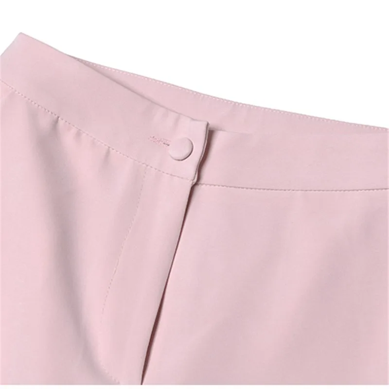 2018 Spring New Show Style Fashion Pink Elegant Slim Fit Polyester Full Sleeve Double Breasted Notched 2 Pieces Pants Set