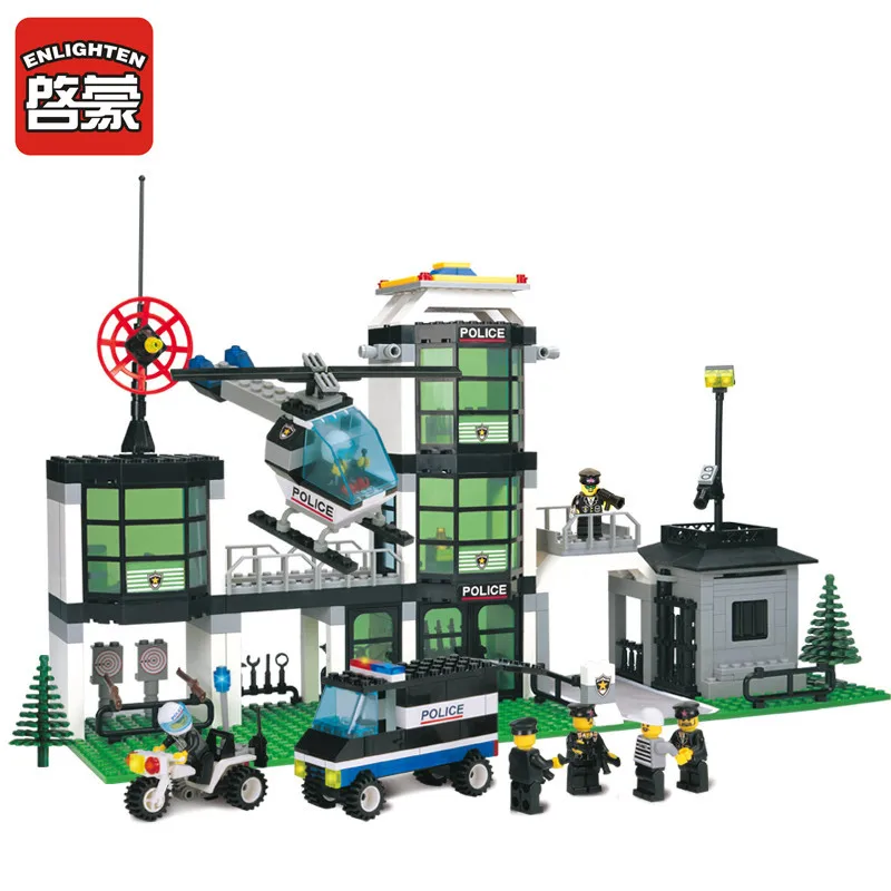 

466Pcs Police Station Motorcycle Helicopter LegoINGLs Building Blocks Sets Bricks Playmobil Toys For Children Christmas Gifts