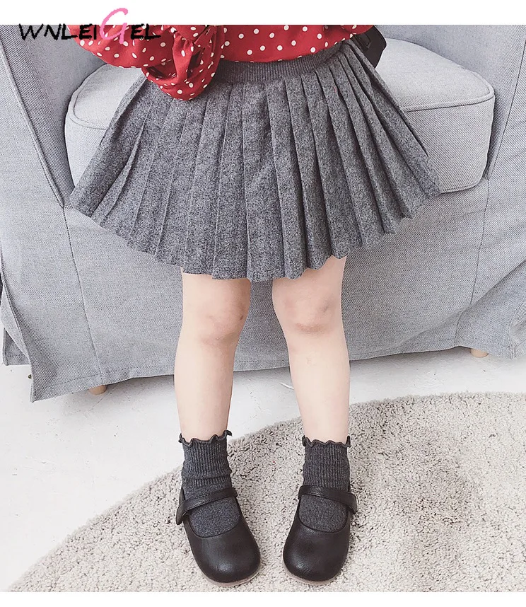 

WLG spring girls pleated skirts baby ruffle dark grey girl skirt kids all match clothes children 2-6 years