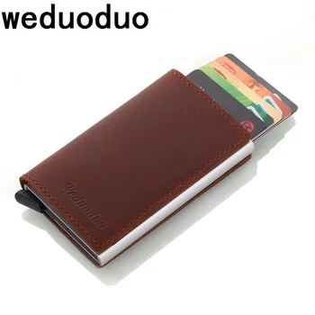 

Weduoduo Genuine Leather Credit Card Holder Men BUsiness Card Holder Crazy Horse Aluminum Mini Card Wallet Fashion Card Cases
