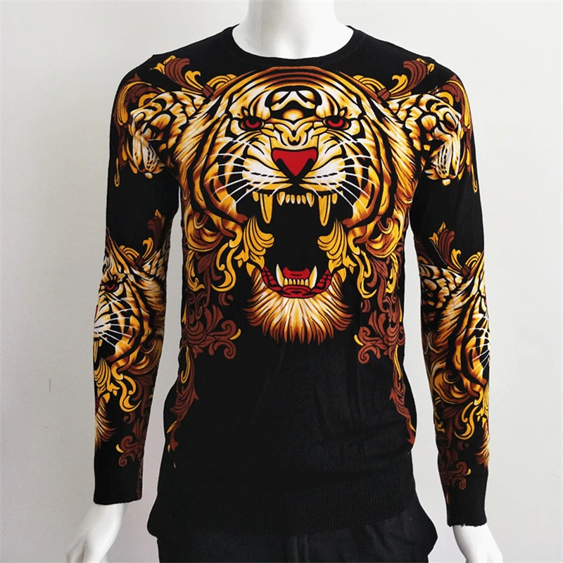 Творческий большой цветной рисунок головы тигра 3d принтом пуловер свитер Весна качества мягкие удобные роскошные свитер мужчин M-XXXL