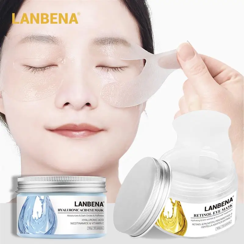 LANBENA, 50 шт., ретинол с гиалуроновой кислотой, маска для глаз, питающая, укрепляющая, уход за кожей, уменьшает темные круги, мешки, линии вокруг глаз, восстанавливающие маски для глаз