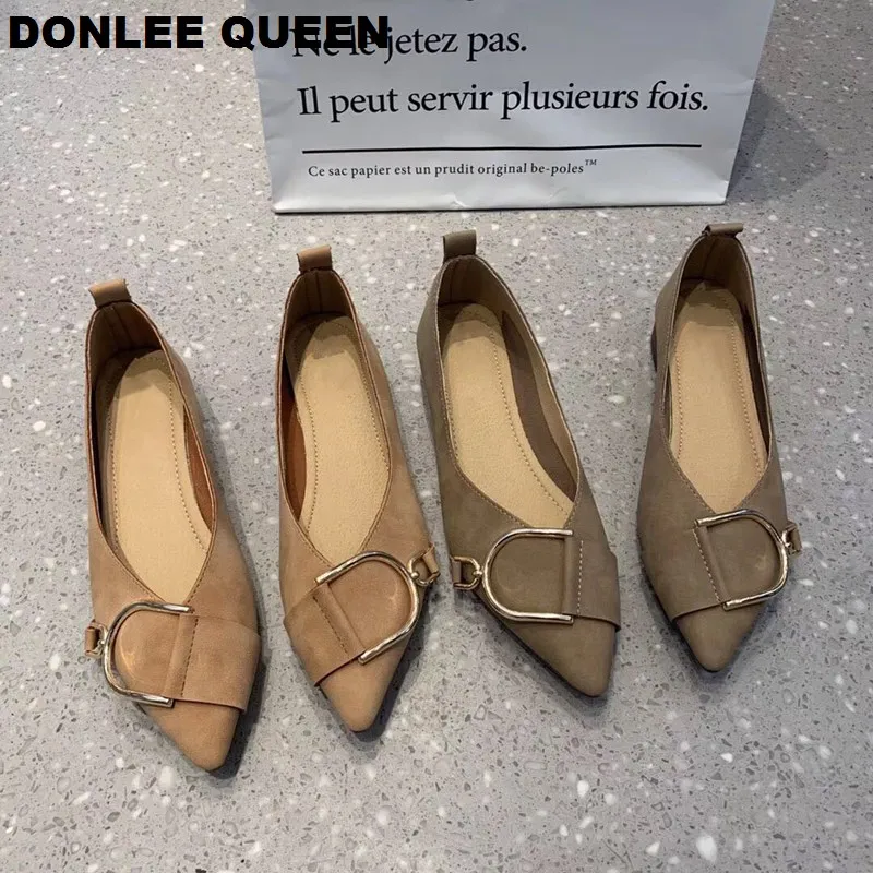 

DONLEE QUEEN Women Flats Ballet Shoes Pointed Toe Shallow Ballerina Slip On Casual Loafer Soled Female Chaussure Rubber Sole New