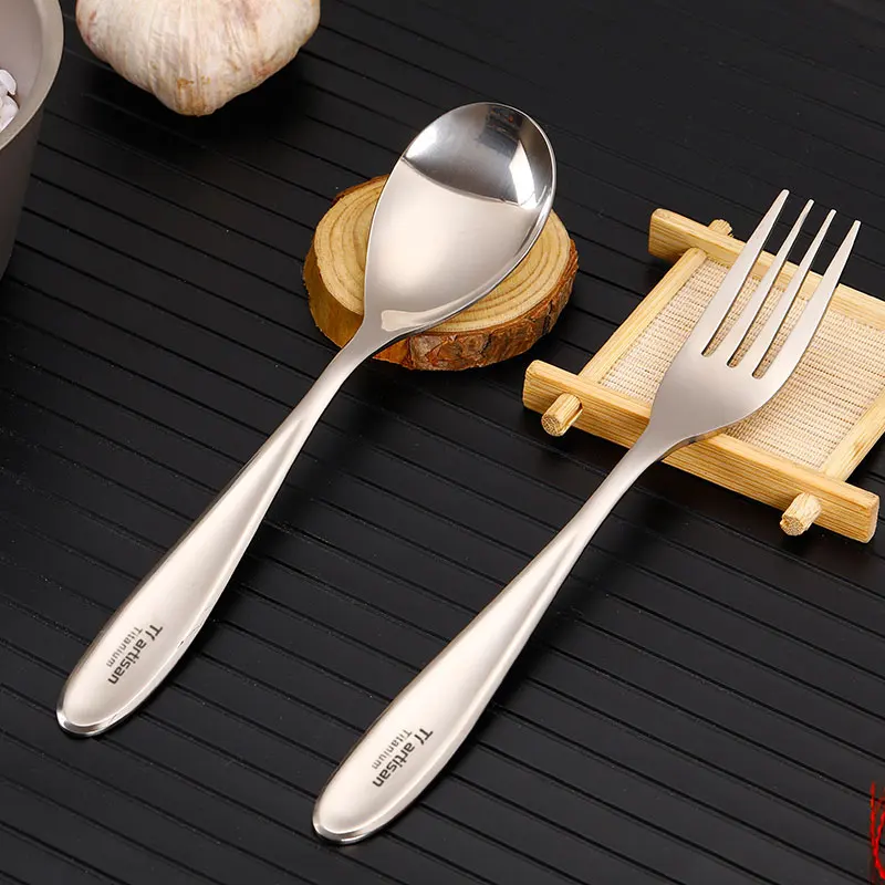 Tiartisan Pure Titanium Spoon Fork Two-Piece Outdoor Camping Picnic Fork Titanium Tableware Lightweight Spoon