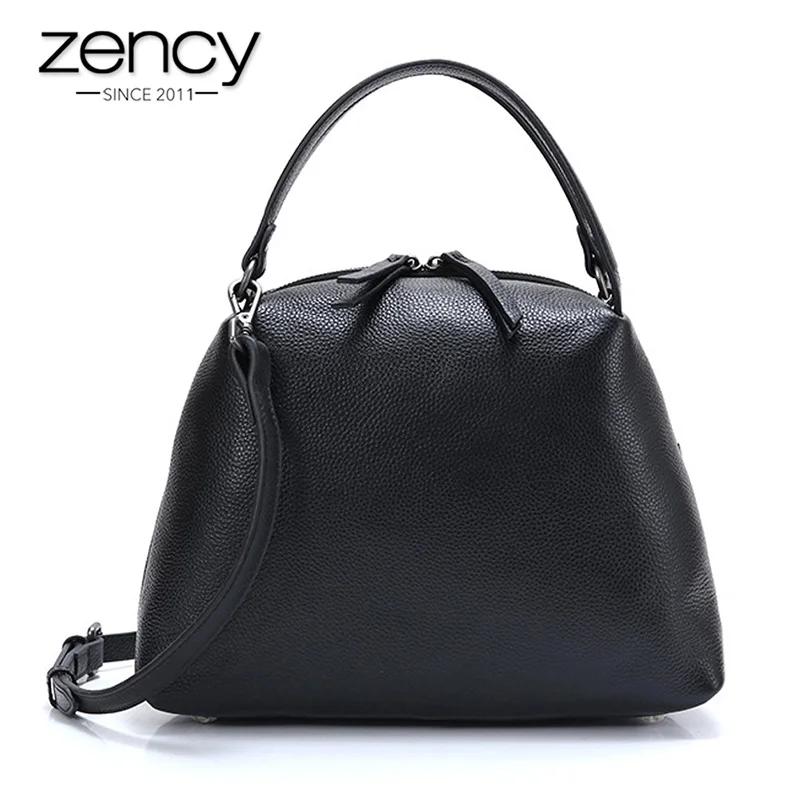 

Zency 100% Real Cow Leather Handbag Retro Black Women Shoulder Bag Simple Style Tote Purse Fashion Lady Crossbody Bags Shell