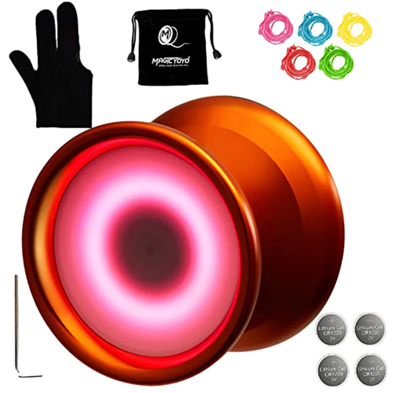 Волшебный yoyo Y02-Aurora светильник профессиональный не реагирующий yoyo с Led светильник s с перчаткой, yoyo кобура, 5 струн, синий светодиодный светильник - Цвет: Orange