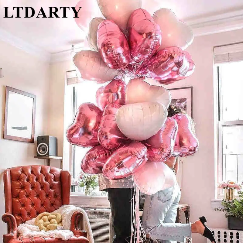 

100pcs 18 inch Pearl pink Love Foil Heart Helium Balloons Wedding Birthday Party decor i love you marriage Globos orbs Supplies