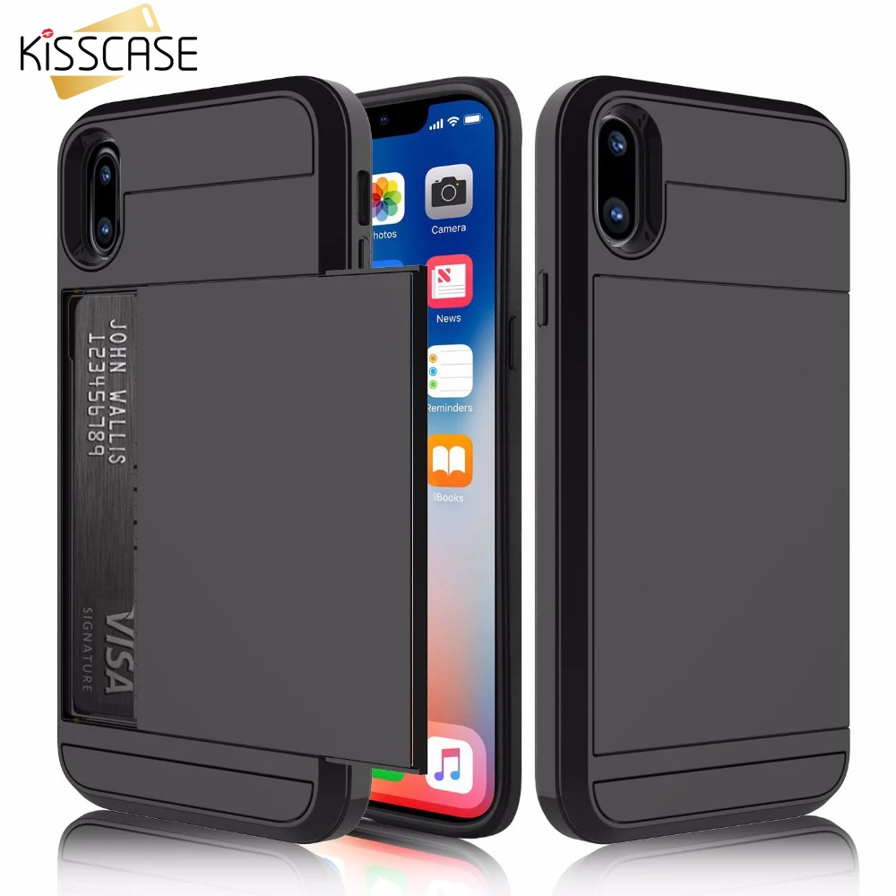 KISSCASE портативный чехол с отделением для карт iPhone X 7 8 Plus PC противоударные Чехлы 6 6s