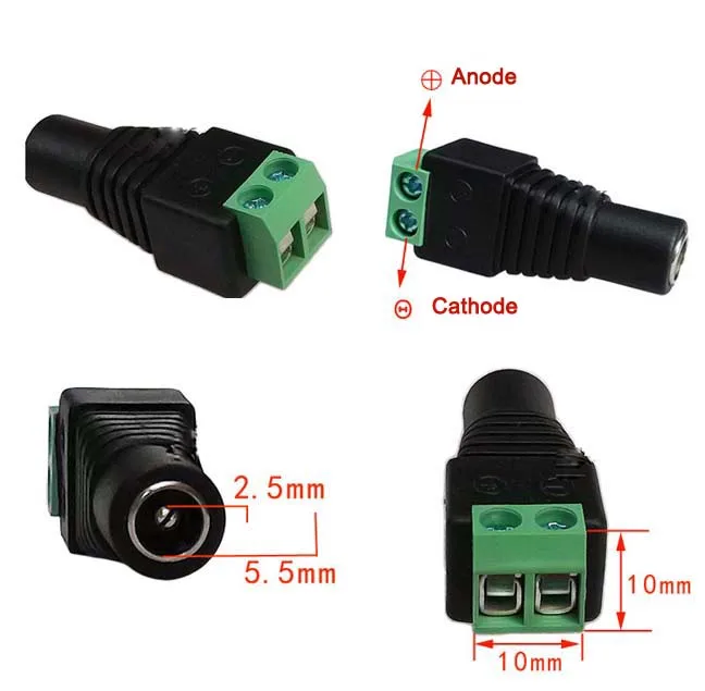 10 Pcs CCTV Cameras 2.1mm x 5.5mm Female Male DC Power Plug Adapter