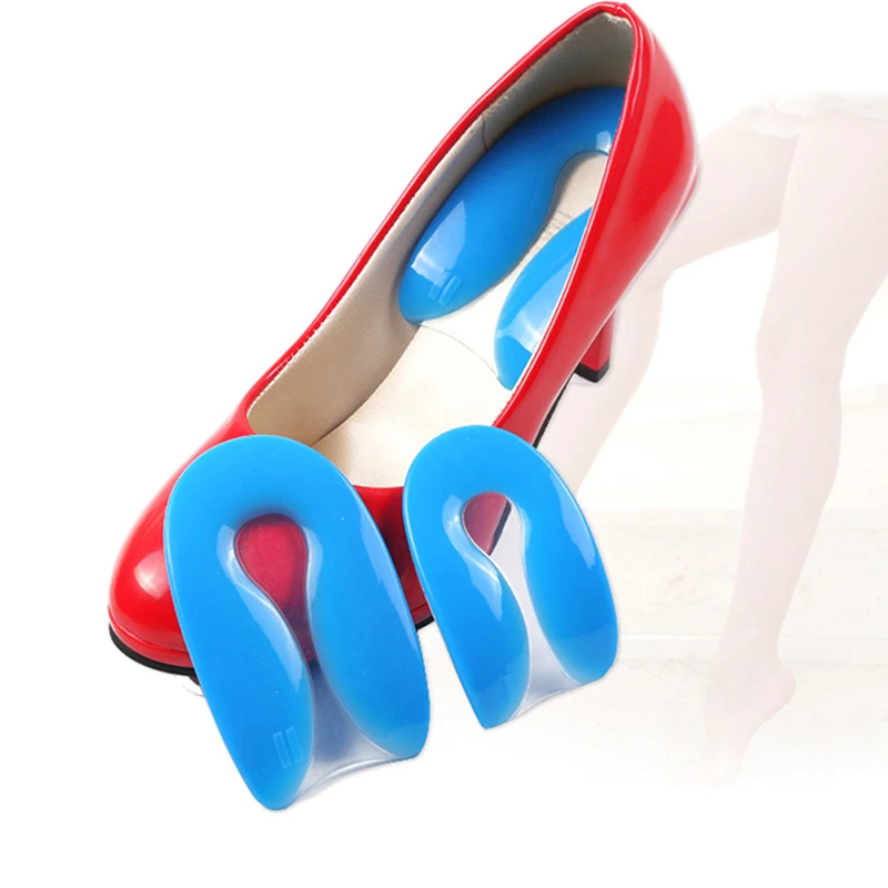 1 Pairs Silicone Gel Blue U Shape Increase Shoe Heel Cups Cushions Inserts Insoles Pad Foot Care 3 Size New