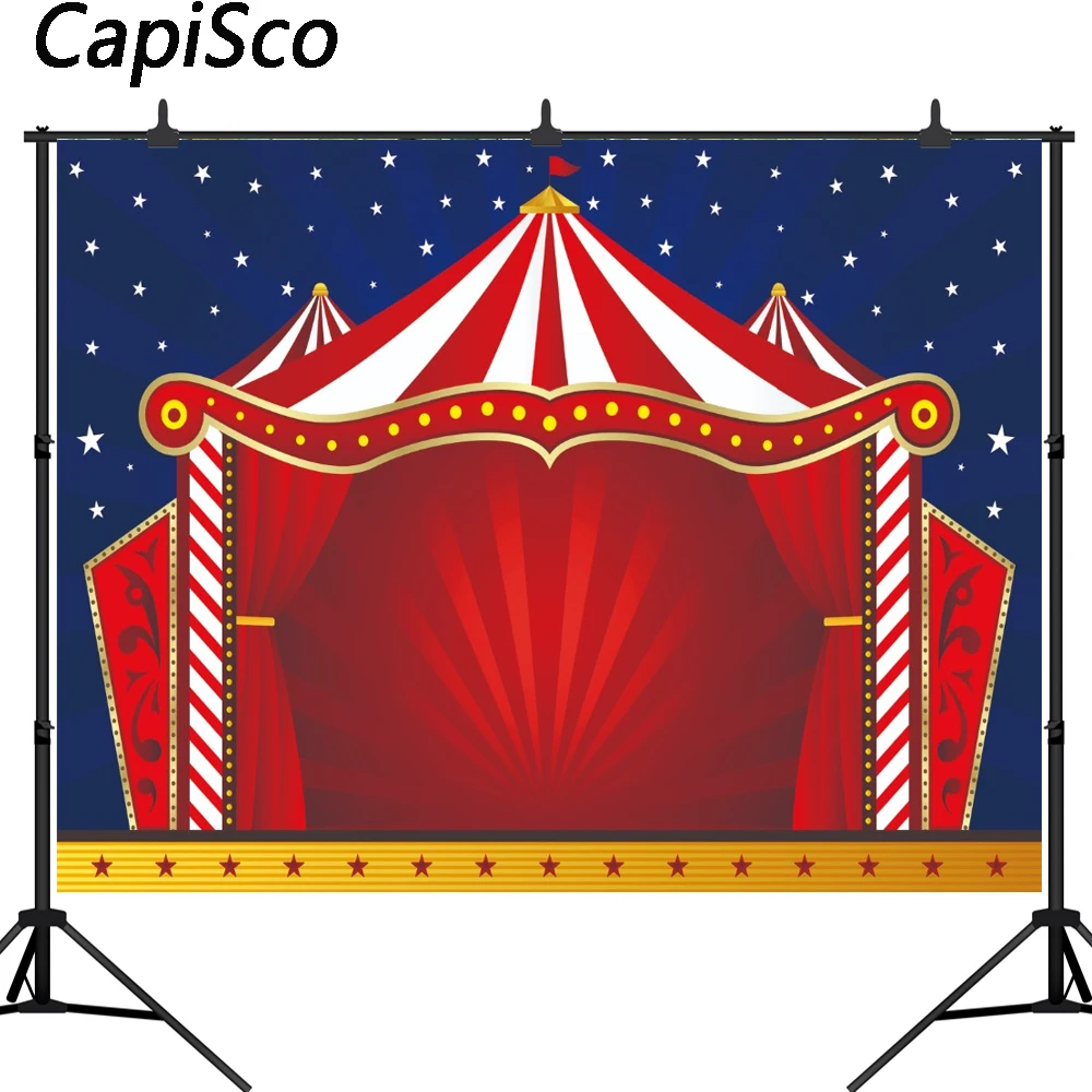 

Capisco Photography Backdrop Red Curtains Circus Carnival Birthday Party Banner Baby Shower Decor Photo Backgrounds Studio