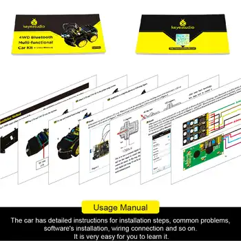 Keyestudio 4WD Bluetooth Multi-functional DIY Smart Car For Arduino Robot Education Programming+User Manual+PDF(online)+Video