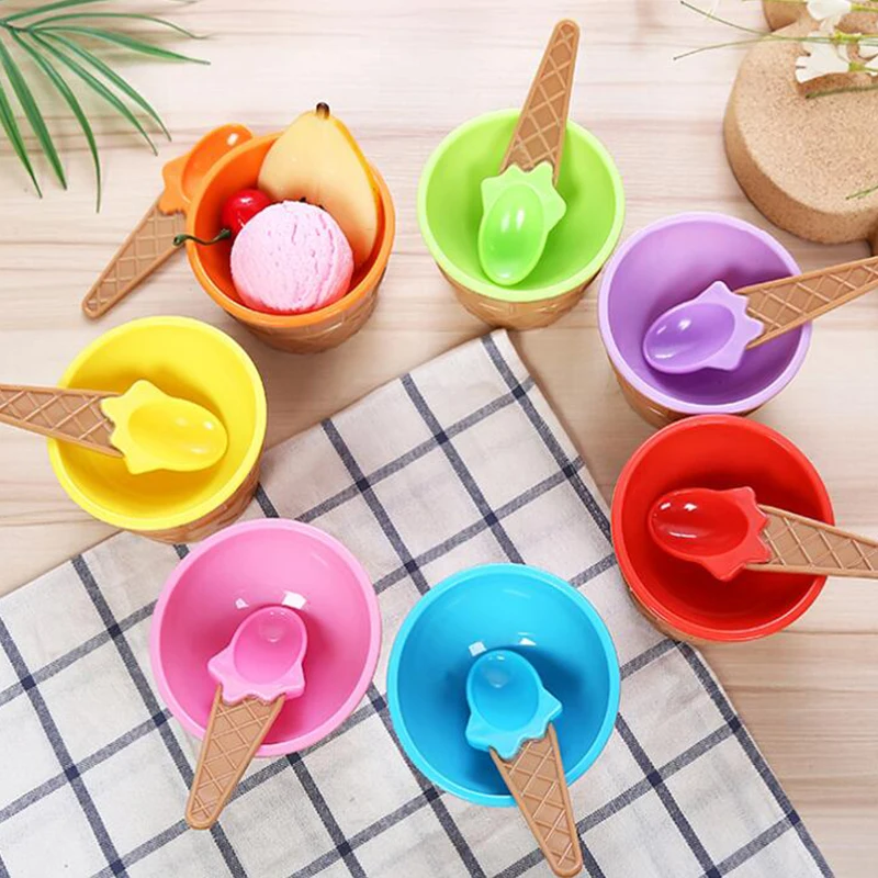 

6/12 set colour lovely kids Ice Cream Bowls Ice cream Cup Couples Bowl Dessert bowl a spoon Children Tableware Bol