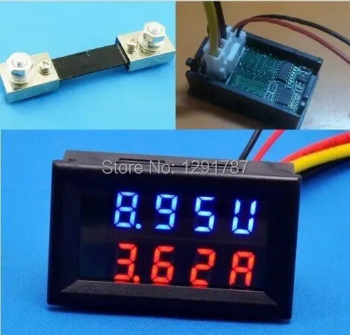 2in1 DC Вольт Ампер Двойной Дисплей Измеритель постоянного тока 0 100V 100A Цифровой