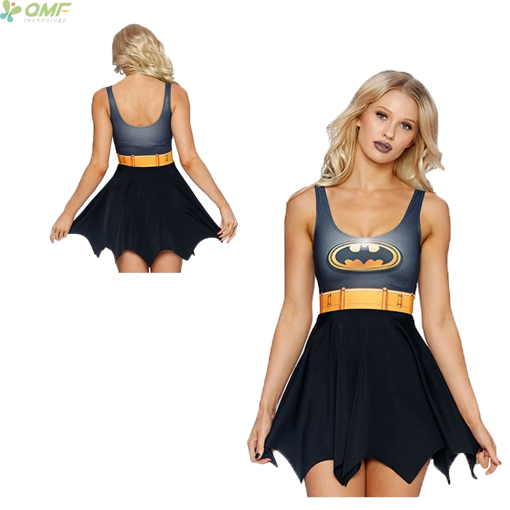 Cosplay Batman Dresses Women Sexy Bodycon Skater Dresses Reversible