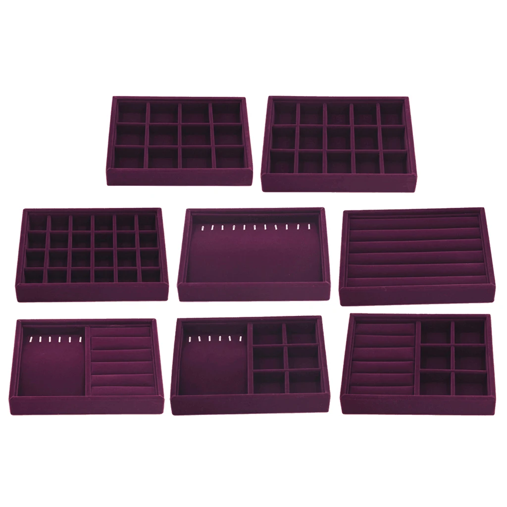 Elegant Purple Velvet Stackable Jewelry Display Tray Case Holder Organizers