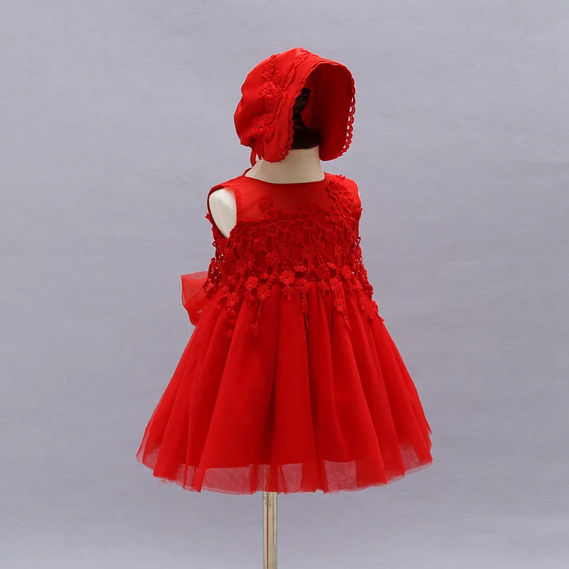 Платье для маленьких девочек, 3 предмета, шляпа+ платье+ накидка, винтажное платье на крестины для новорожденных, бальное платье, халат, fille, вечерние платья для девочек - Цвет: 9030BB red