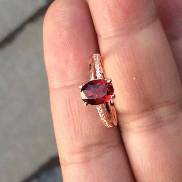 Кольцо с натуральным красным гранатовым камнем, кольцо с натуральным драгоценным камнем из стерлингового серебра S925 пробы, Трендовое элегантное кольцо с двумя ручками, женское ювелирное изделие в подарок