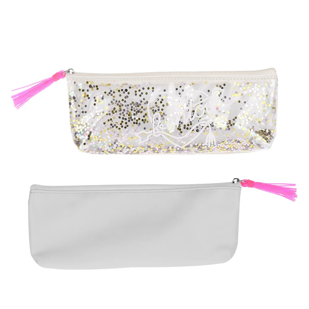 1PC NEW Fashion Laser Quicksand Sequins Pen Bag Cosmetic Bag Makeup Pouch Gesture Pencil Case Coin Purse Storage Holder - Color: Type B White