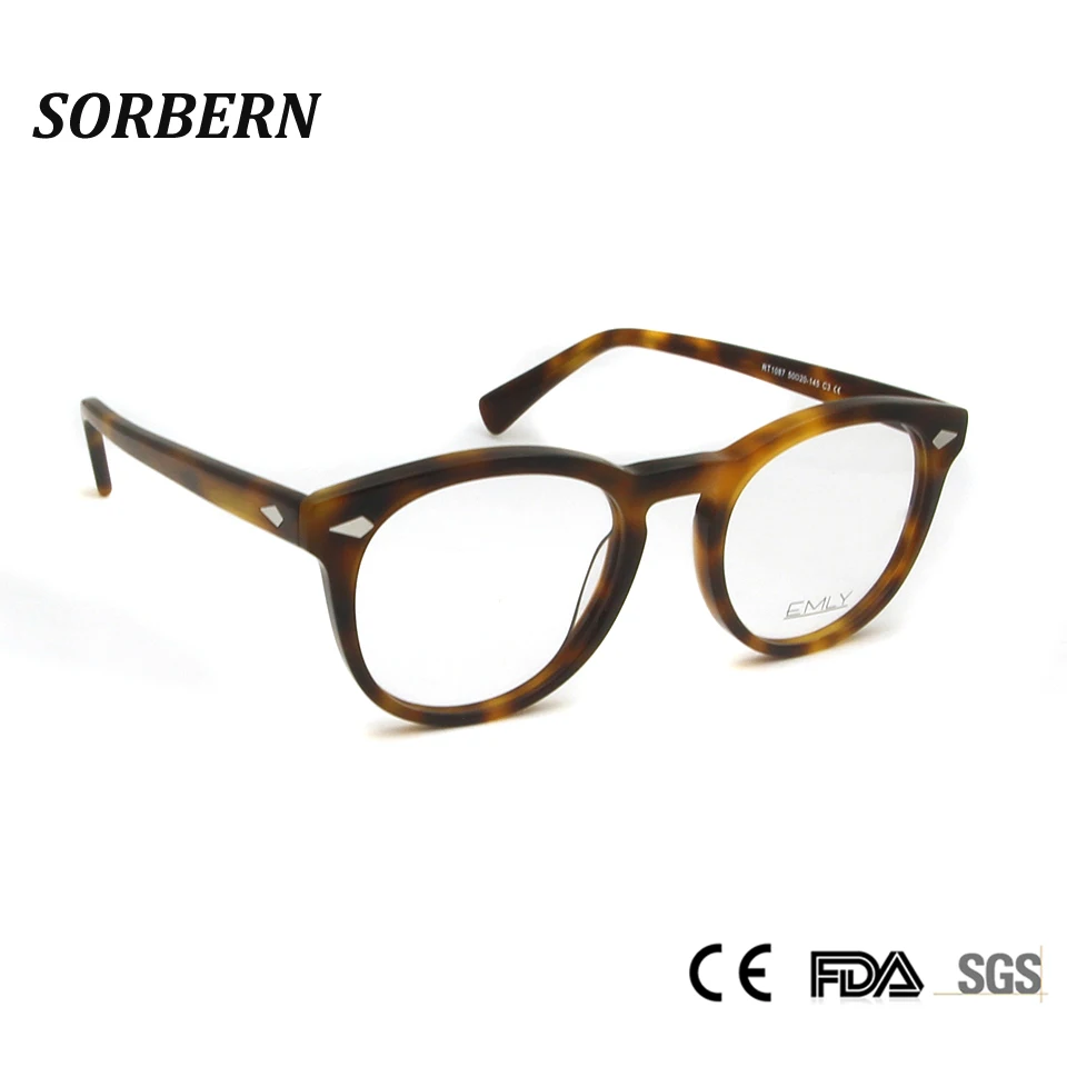 

SORBERN Retro Vintage Style Round Eyeglasses Frames Fashion Men Optical Eyewear Male Spectacles Acetate Glasses Clear Lens