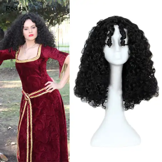 Tangled Rapunzel Mother Gothel Witch Black Wig Cosplay Kinky Curly