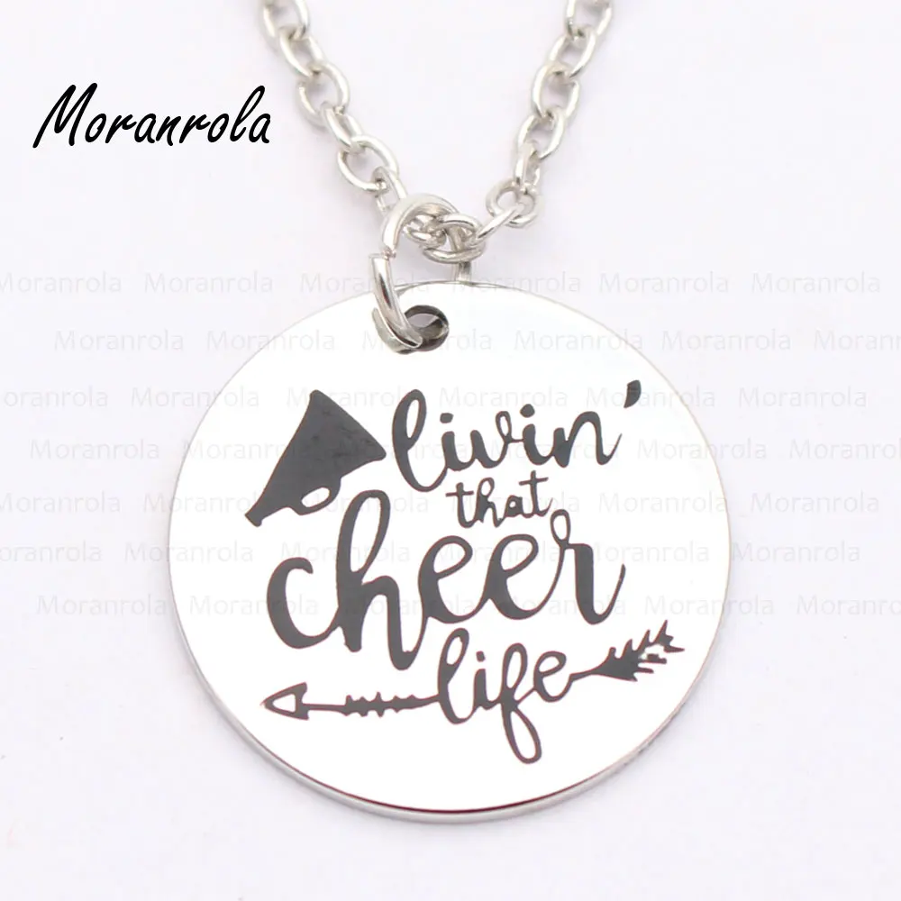 

new arrive "Livin the Cheer Life"Necklace &keychain charm Hand stamped jewelry Cheerleader charm Cheer necklace