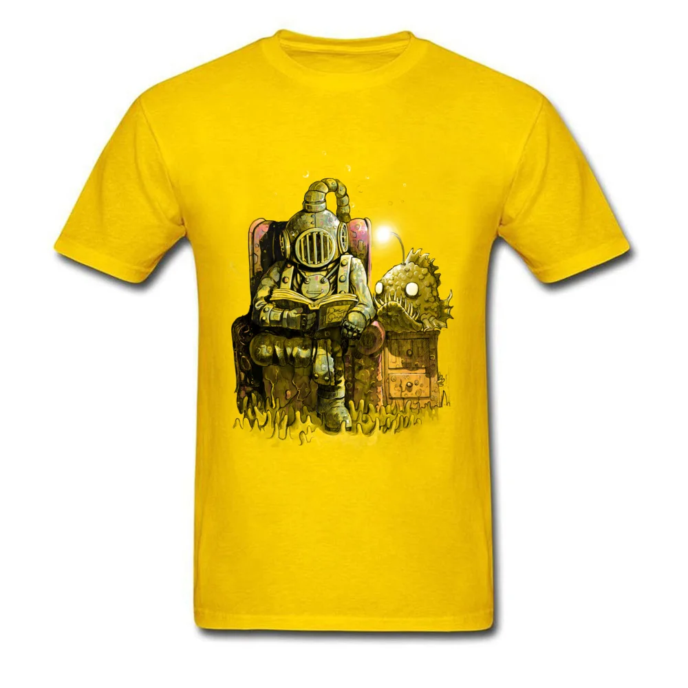 Reading diver Crew Neck Tshirts April FOOL DAY Tops Shirts Short Sleeve Fashionable 100% Cotton Geek T Shirt Slim Fit Youth Reading diver yellow