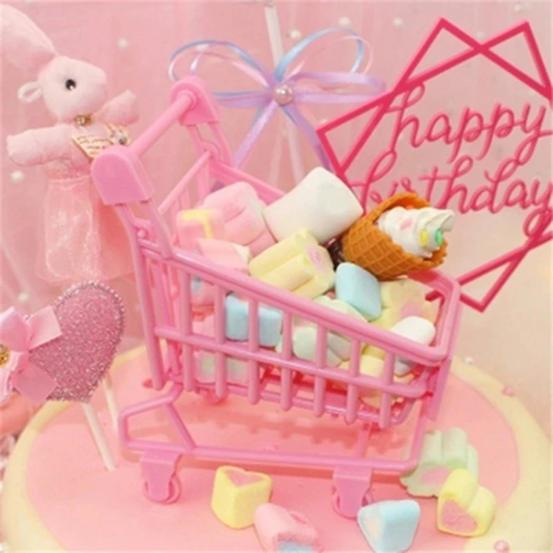 

Mini Pink Cart Shopping Cart Pink Panther Cake Decoration Toy decoration scene cake decoration Small cart