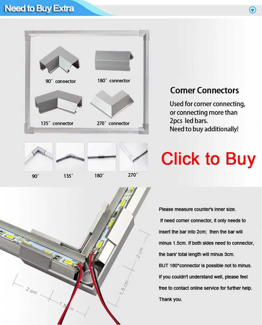 u v led bar cornner connector