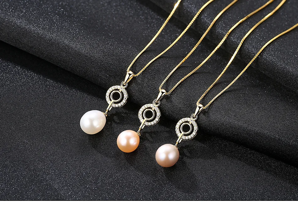 

Fashion S925 Sterling Silver Necklace Natural Pearl Pendant Zircon Female Necklace GS01