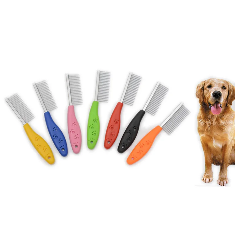 

18*3cm Rubber Handle Pet Cat Dog Comb with Smooth and Rounded Stainless Steel Teeth Puppy Grooming Hair Shedding Washing Tools