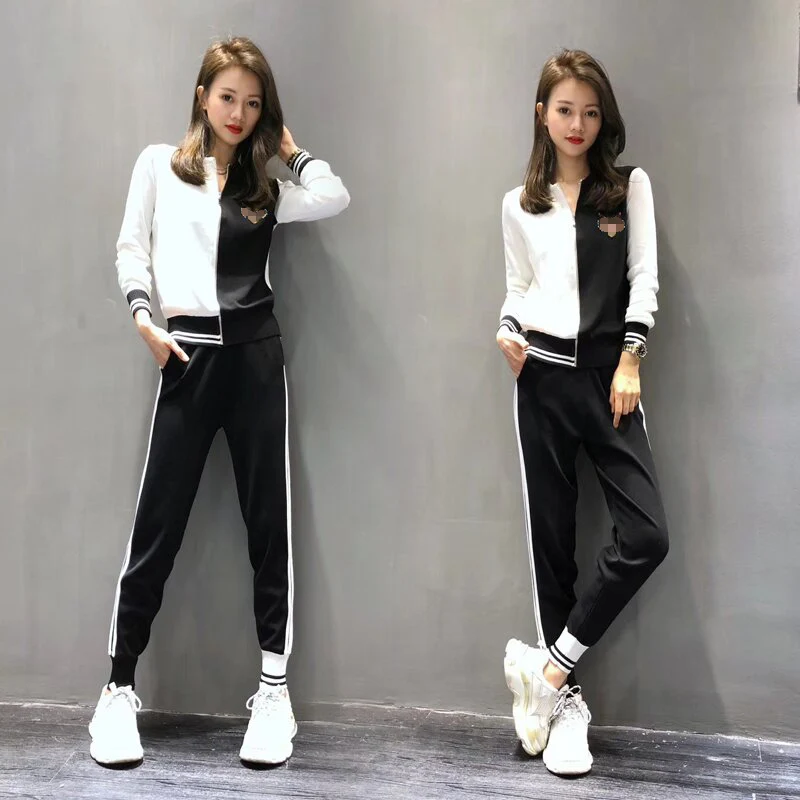 

2019 new Autumn knit zipper Cardigan Top and trousers Two-piece suit fashion casual cardigan Sweater pants suit Coat female