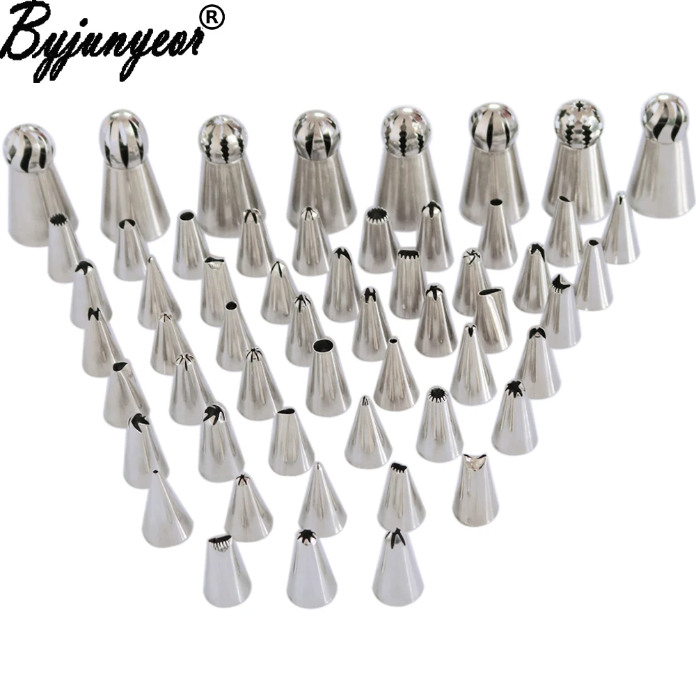 Byjunyeor 56PCS Spherical Ball Stainless Steel Pastry Nozzle Icing Piping Tip Korean Style Ball
