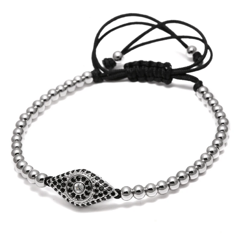 Mcllroy Fashion Style Pave Eye Connector & 4MM Round Beads Bracelets & Bangles Braided Macrame Men Bracelets Jewelry