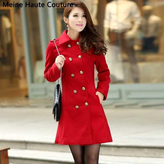 casacos New 2016 outerwear & coats winter dress red double