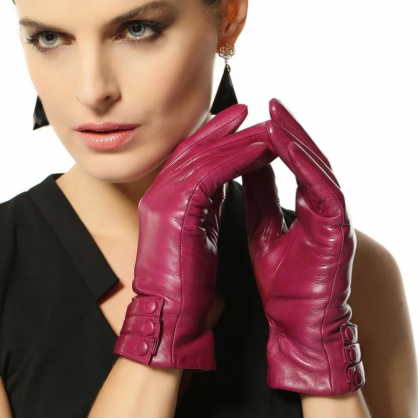 2014 new women genuine leather gloves warm thicken winter leather gloves wrist goatskin touchscreen leather gloves L003NR1